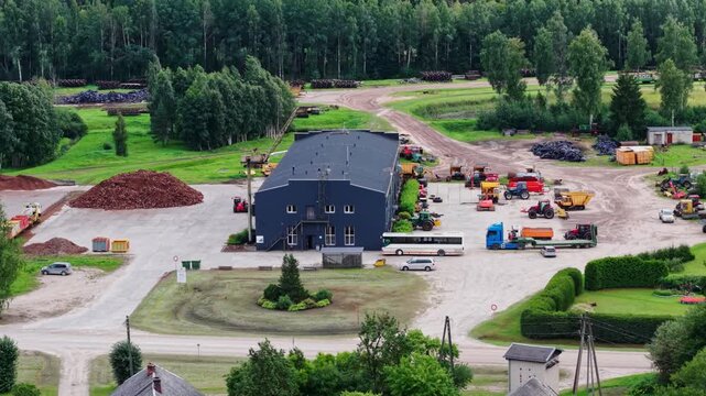 Aerial view of peat processing facility near Lielsalas wetland in Latvia