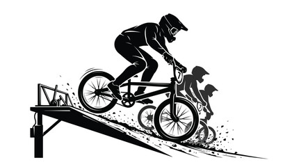 Obraz premium BMX cyclists racing down dirt track ramp vector action sports graphic