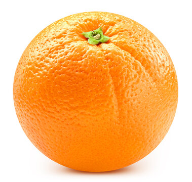 Ripe whole orange isolated on white background. Fresh organic orange with clipping path