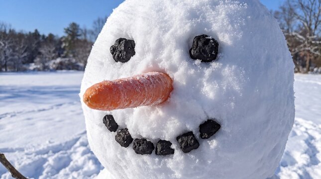 Smiling Snowman Face Close-Up - Winter Holiday Fun and Festive Season
