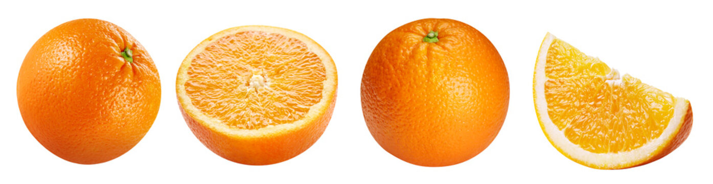 Fresh organic orange set isolated on white background. Orange collection for packaging with clipping path. Full depth of field