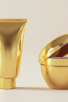 A golden toilet surrounded by a tube of luxurious cream. vertical frame