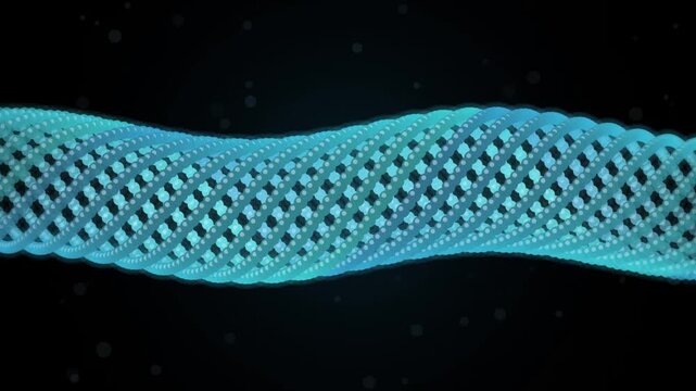Abstract blue DNA helix animation, glowing medical genetic sequence on black background, futuristic biotechnology science loop