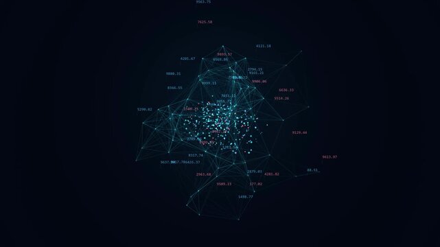 Abstract data connection network with floating numbers digital Motion Graphic