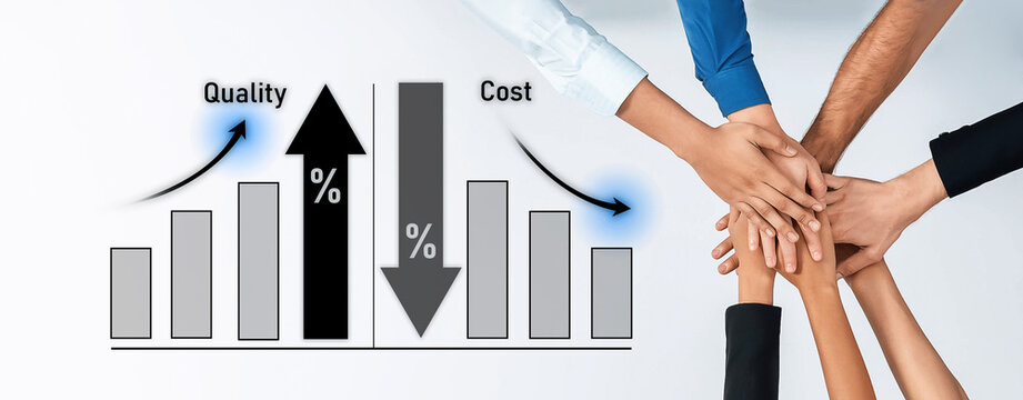 Collaborative Effort in Business Growth with Rising Quality and Decreasing Costs Illustrated Through Graphical Representation of Metrics Trope.