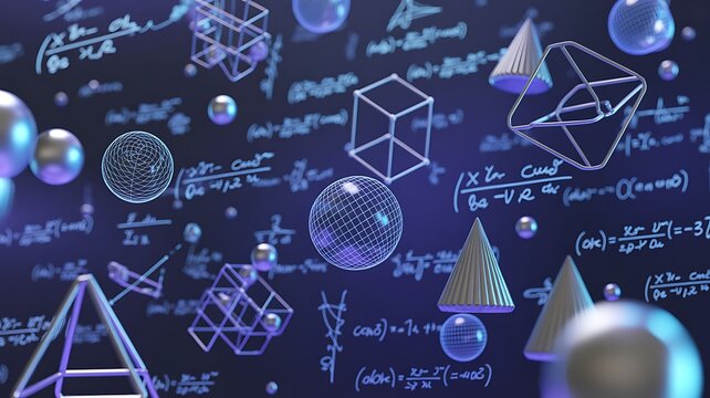 Mathematical formulas and geometric figures background - Math concept - 3d illustration 