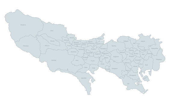 Administrative Map of Tokyo, Japan - Detailed Vector Illustration
