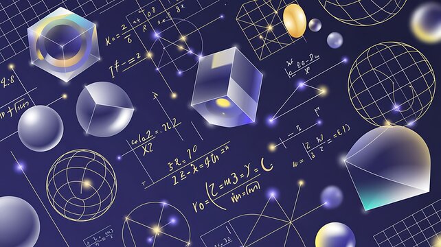 Mathematical formulas and geometric figures background - Math concept - 3d illustration 