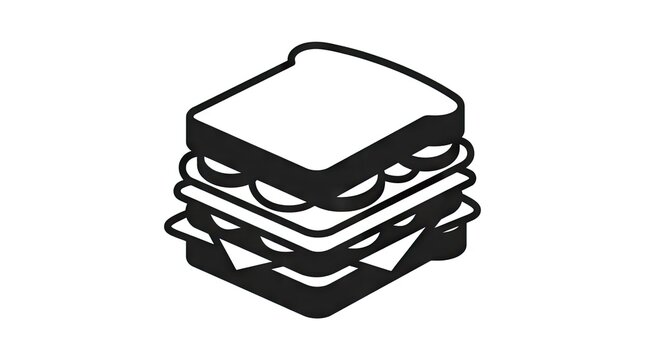 Black and white isometric sandwich illustration on white background