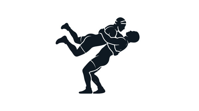 Professional wrestlers performing dramatic suplex throw vector illustration