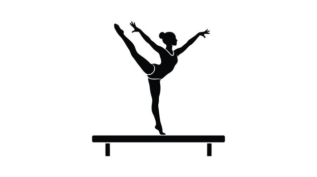 Graceful female gymnast balancing and posing on balance beam vector graphic