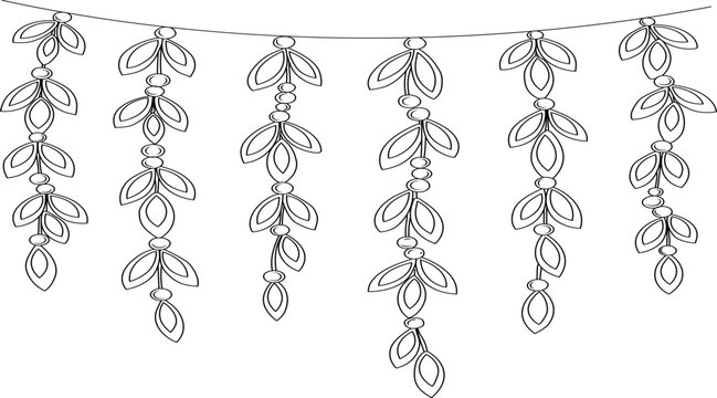 Printable Hanging Leaf Bead Garland Toran Decoration Line Art Coloring Page