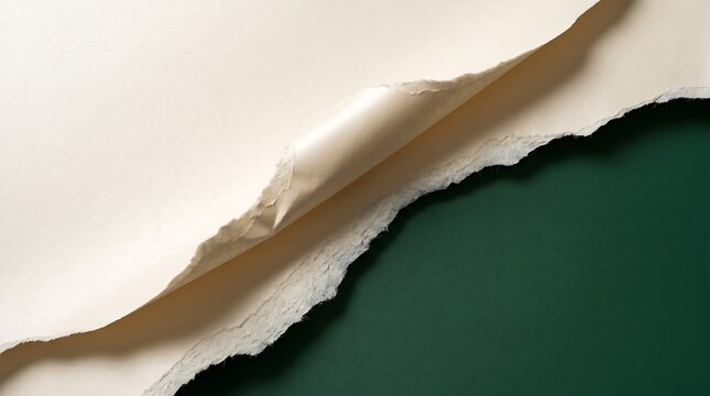 Torn paper revealing green background with beige ripped edge