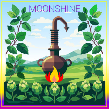 vector, vector graphics, moonshine, berries, maize, label, sticker, blueberry, oak, wormwood, wild berry, rowan, juniper, alcoholic beverages, bourbon, spirits, alcoholic products