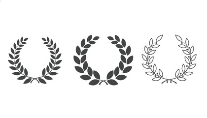 Obraz premium Collection of three laurel wreath designs in silhouette and outline styles signifies victory, achievement, and classic heraldic traditions.