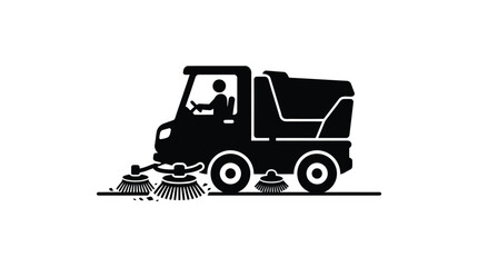 Fototapeta premium Road sweeper truck cleaning asphalt surface with rotating brushes vector vehicle graphic illustration