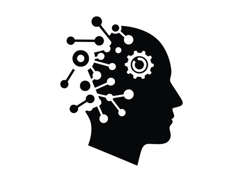 Artificial intelligence head silhouette with neural network, digital brain technology icon, human mind machine learning vector