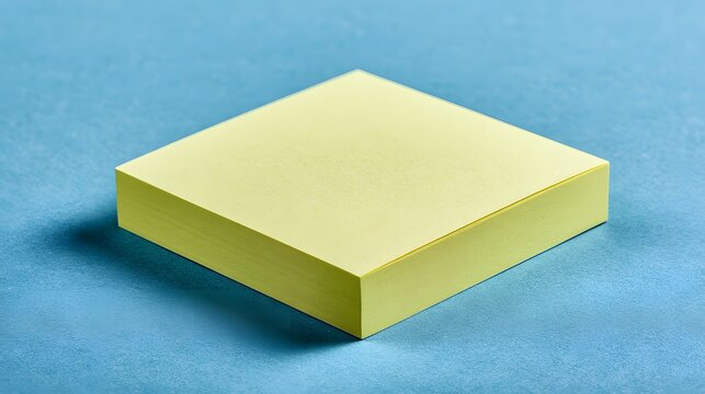 A stack of yellow adhesive sticky notes sits on a vibrant blue textured background. Ideal for office productivity and reminder concepts.