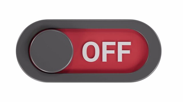 Slider Toggle Switch Button 3D Animation. On Off Red to Green Button on transparent and white background..