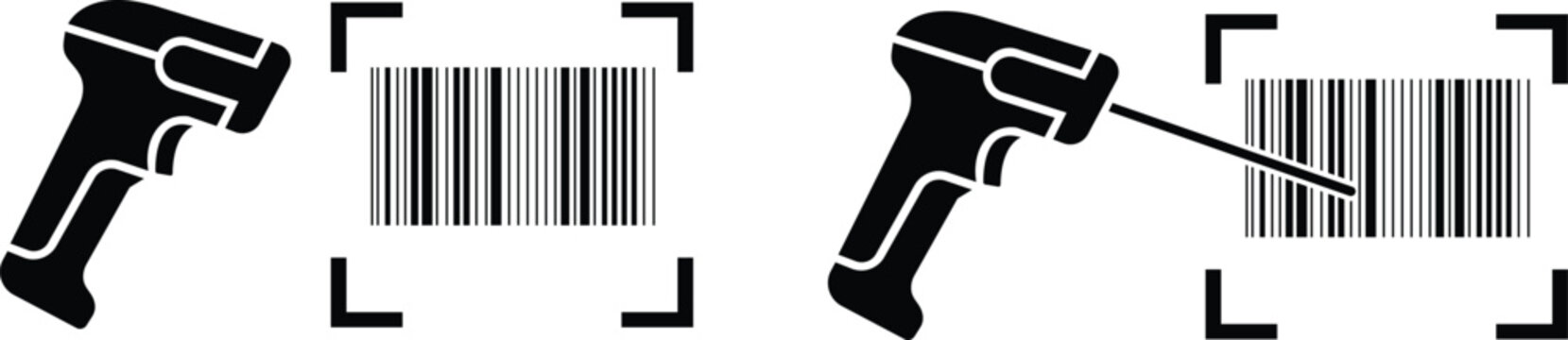 Barcode Scanner Icon Set with Retail Scanning Technology Illustrations