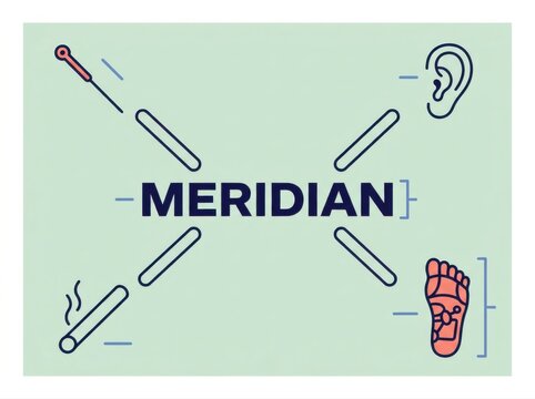 Acupuncture meridian chart with ear and foot reflexology icons