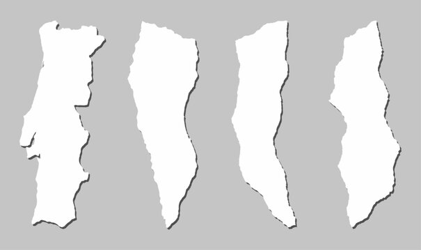 Blank white torn paper edges and map silhouette scraps set