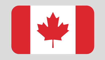 Obraz premium National flag of Canada shown as a rounded rectangular sticker with the iconic red maple leaf on a white field between two red bars.