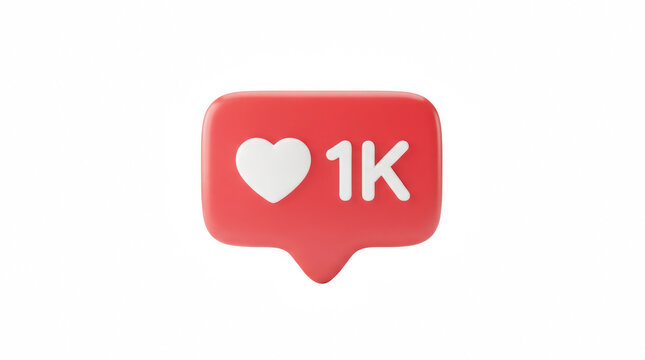 Red speech bubble with heart and 1K notification during social media engagement isolated on transparent background