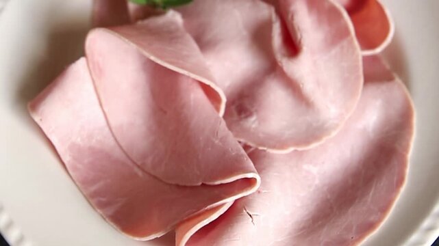 Pork ham sliced meat natural meat ingredient delicious snack gourmet dish table setting rustic style dish top view copy space