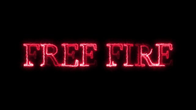 Neon red free fire text animation with electric energy glow effect on black background