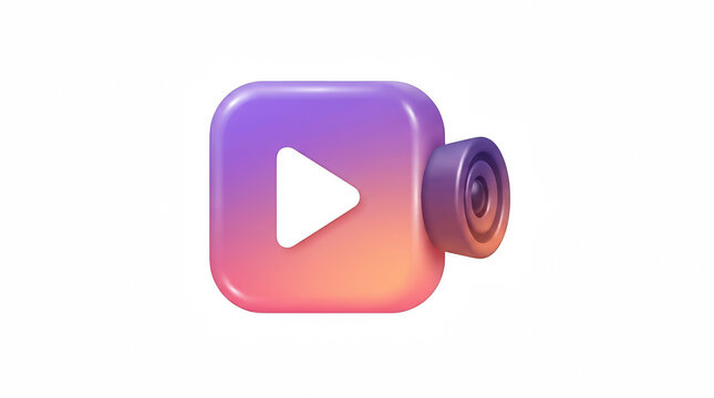 3D play button icon in a video camera shape with gradient colors isolated on transparent background