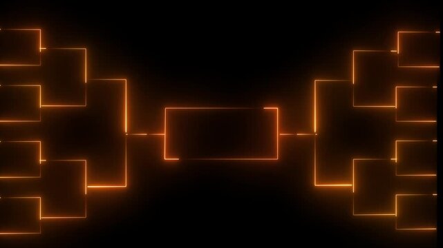 Neon orange tournament bracket with glowing lines for sports competition and esports events