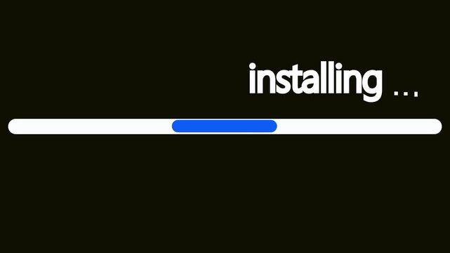 Minimalist installing progress bar animation on black background, for software ui, loading