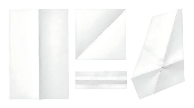 Various white paper folds, creases, and 3D shapes isolated on transparent background.