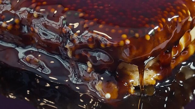 Macro Shot of Syrup Pouring Over Peruvian Turron de Do&ntilde;a Pepa.