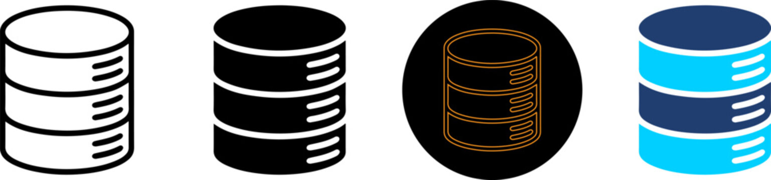 Set of database server icons in different design styles