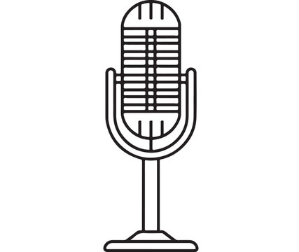 Vintage style studio microphone vector illustration featuring bold black lines on white backdrop perfect for professional audio branding design projects