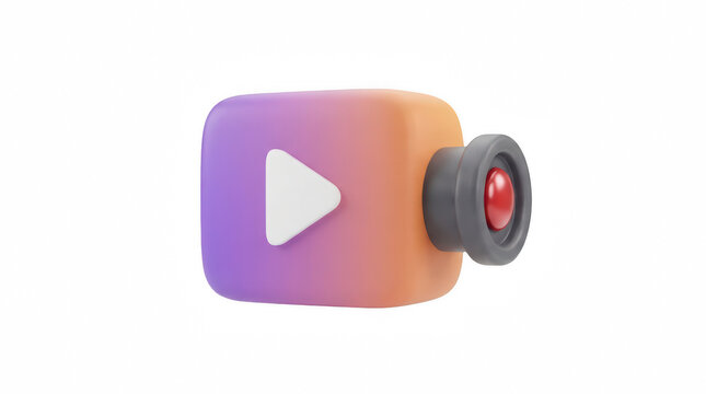 3D video camera icon with play button during gradient lighting isolated on transparent background
