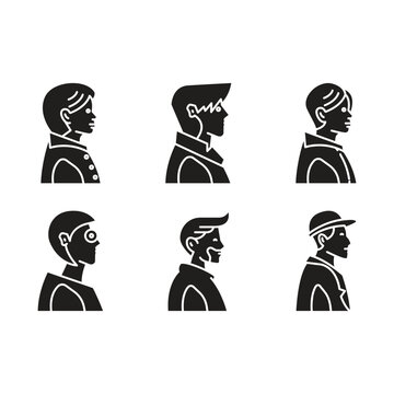 people side view character profile avatar icons set