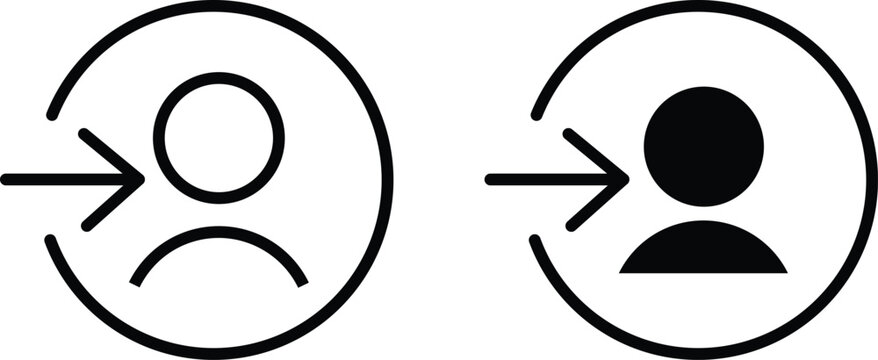 Two minimalist user profile login icons with arrow pointing towards person