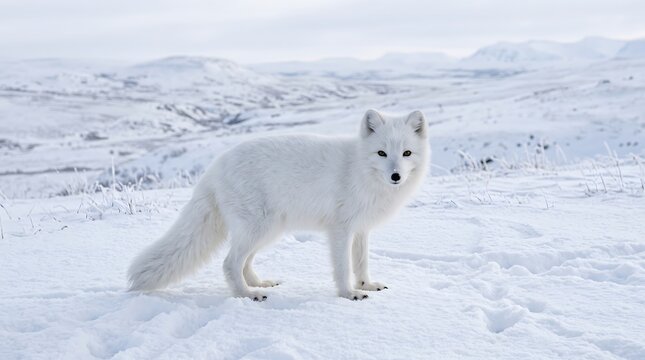 Arctic fox standing in snowy landscape
