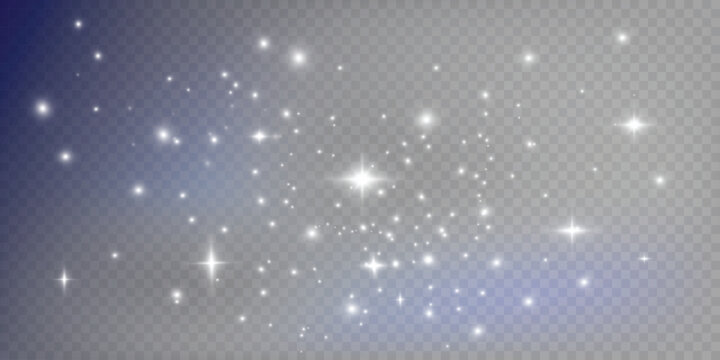 Magical light dust, dusty shine. Flying particles of light. Christmas light effect. Sparkling particles of fairy dust glow in transparent background. Vector illustration on png