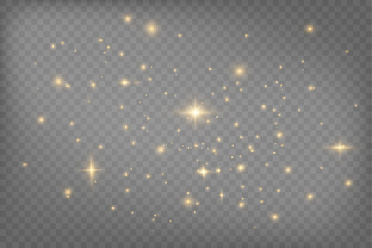 Glowing Light Particles, Sparkling Dust and Magical Fairy Dust Effect, Christmas Glow, Shimmering Bokeh, Glitter Light, Isolated on Transparent PNG Background