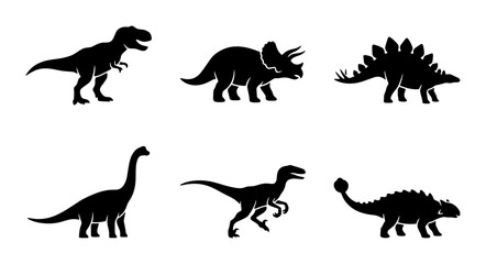 Dinosaur Silhouettes Vector Set: Prehistoric Icons for Kids, Education, and Paleontology Graphics © Bristy