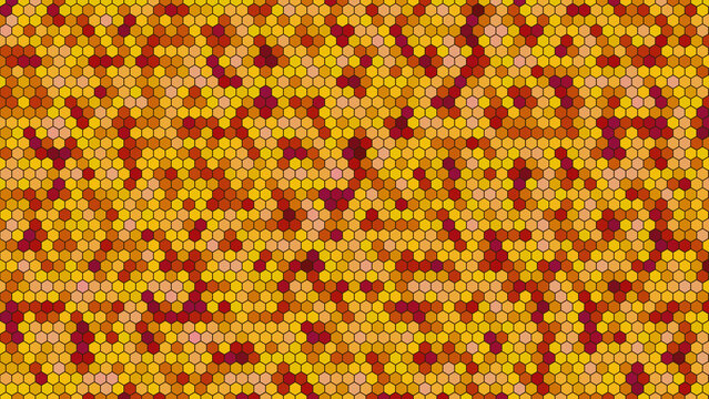 Geometric honeycomb pattern background, yellow and orange hexagon mosaic texture, abstract warm color beehive grid for digital wallpaper