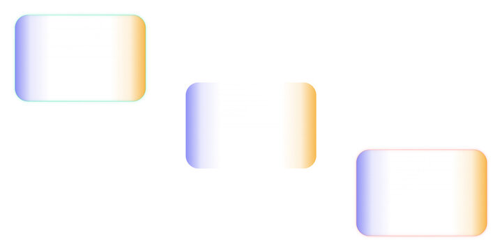 Minimalist gradient lens flare elements, soft blue and orange light leaks, abstract glowing rectangles on white background