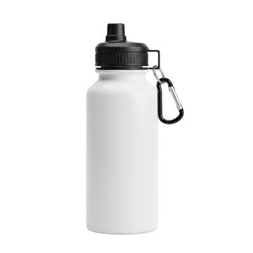 Empty white water bottle with carabiner