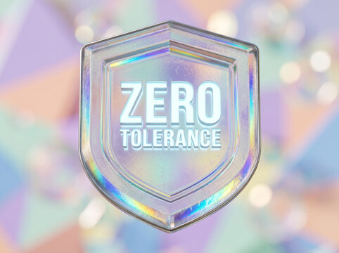 Glowing Glass Shield with Zero Tolerance Text on Bokeh Background