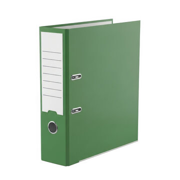 Green ring binder standing upright
