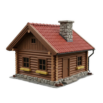 Rustic wooden cabin with stone foundation and chimney